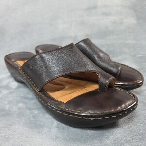 Born Slip-on Wedge Thong Sandal Brown Leather Casual Women's Size US 9